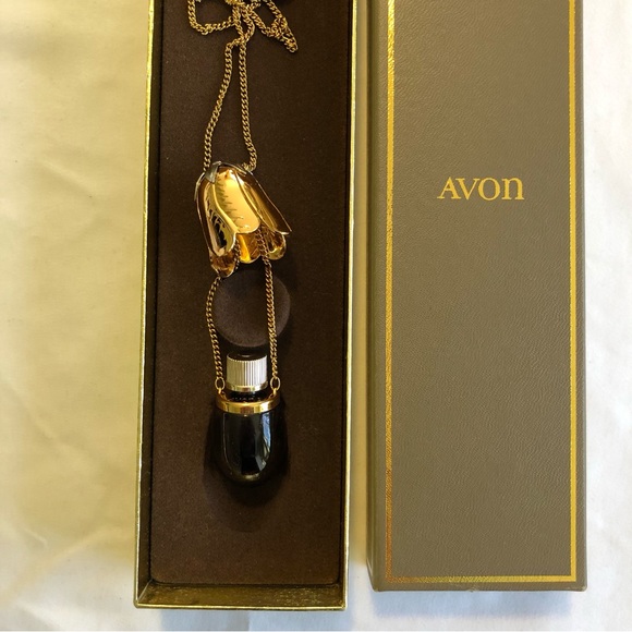 Avon Perfume Filled Eggplant Pendant Necklace Vintage Bird of Paradise Scent NWT - Picture 2 of 12